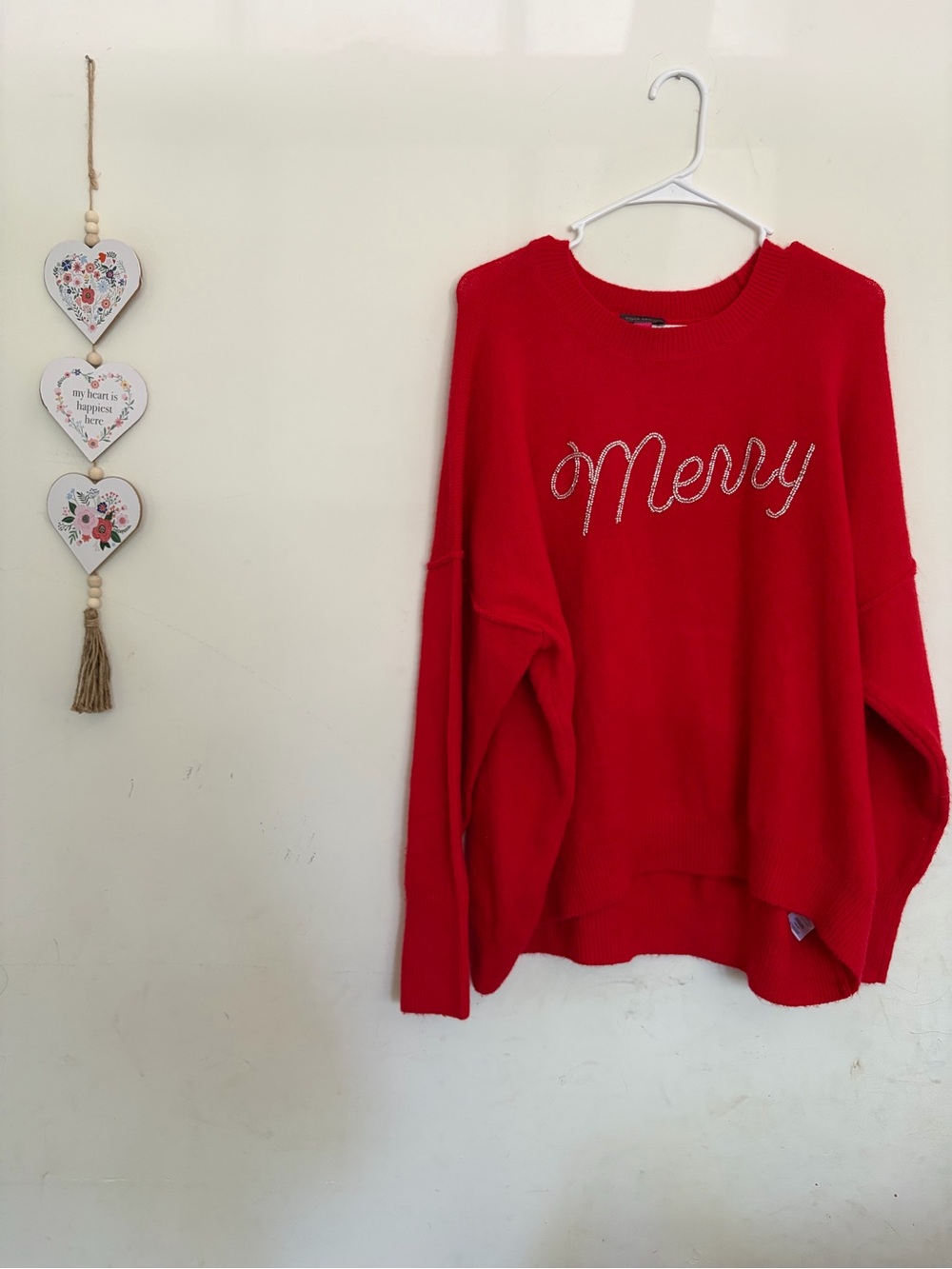 Vince Camuto Soft Sparkly Red Merry Knit Pullover Sweater Crew Neck XL Oversized